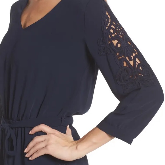 Navy Lace Long Sleeve Romper - Picture 3 of 10